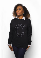 (Made to Order) Black Varsity Crew Neck