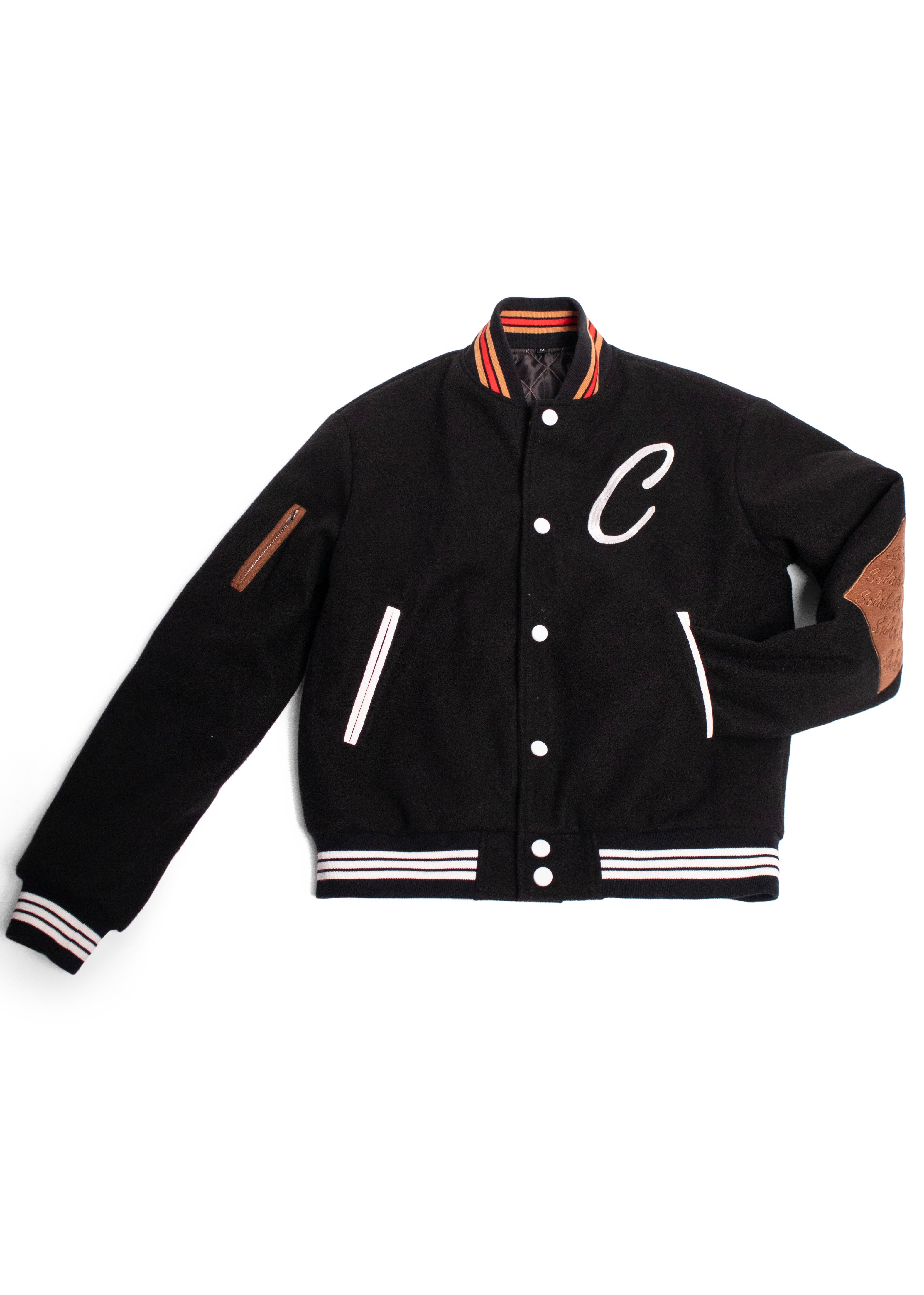 Black Wool MDN Letterman Jacket