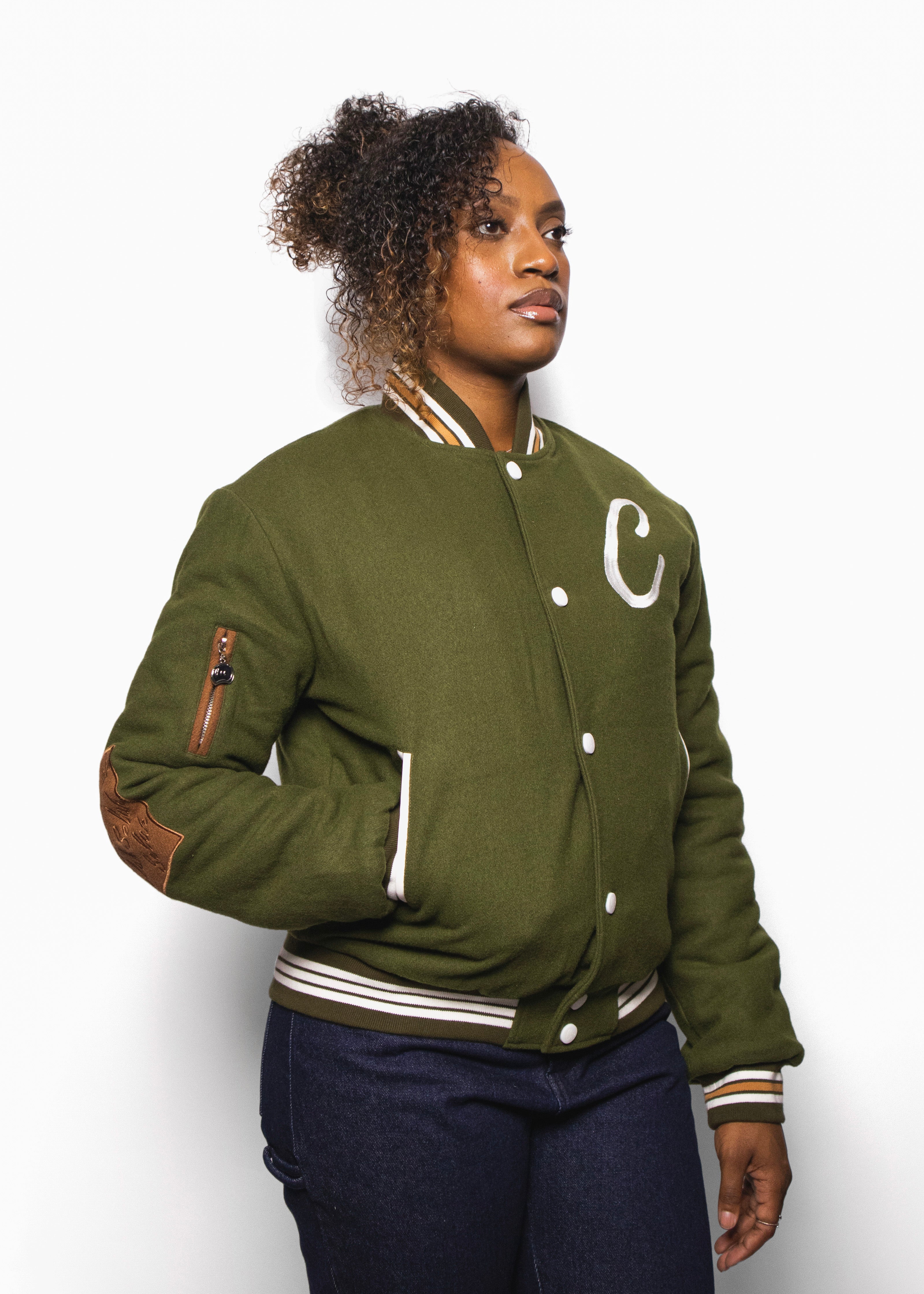 Olive Wool MDN Letterman Jacket