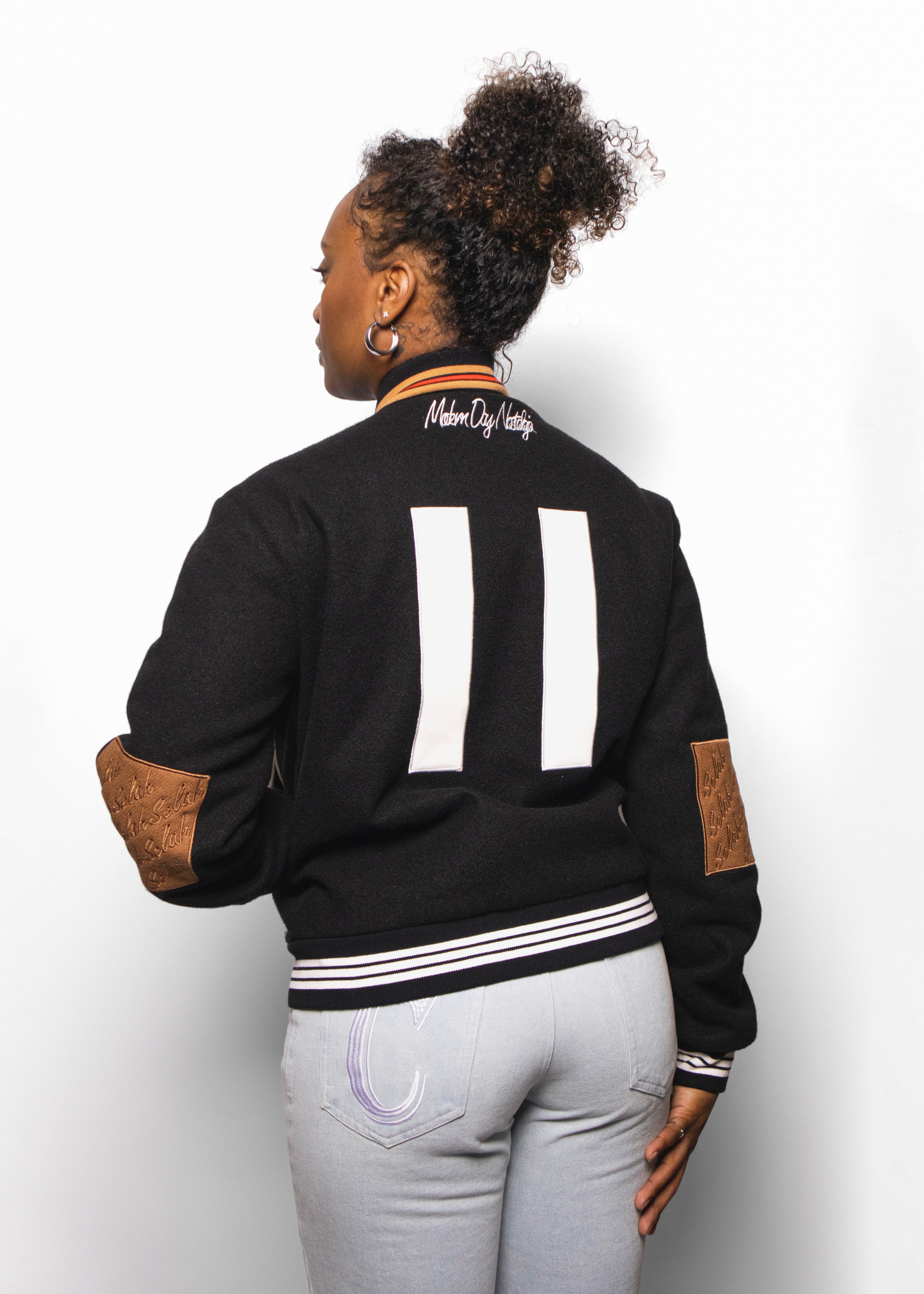 Black Wool MDN Letterman Jacket