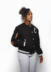 Black Wool MDN Letterman Jacket